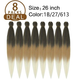 AQINBEL Braiding Hair 26 Inches -8 Bundles Ombre Braiding Hair Pre Stretched Itch Free Synthetic Fiber Crochet Twist Braids Yaki texture Braiding Hair Extensions (1B/27/613#)