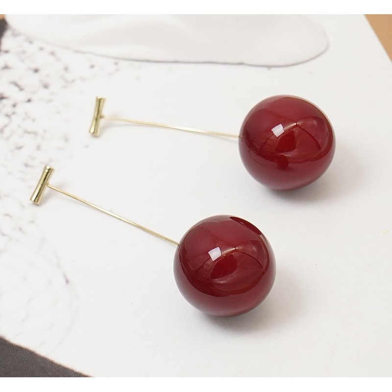 Yiqeenho Cherry Earrings for Women 3D Red Cherry Dangle Earrings