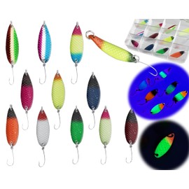 Njord Kalastus UV Active and Ribbed Spoons Trout Set of 12 3 g Including Spoon Box Fishing Accessories Trout Bait