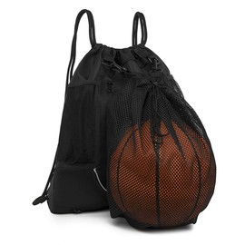 CNYAO Drawstring Basketball Backpack for Boys,Foldable Soccer Backpack Gym Bag Sackpack Sports Sack with Detachable Ball Mesh Bag for Volleyball Baseball (Black)
