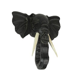 Zeckos Hand-Carved Black Wood Elephant Head Wall Hanging Sculpture: A Majestic 12-Inch High Safari Art Piece, Meticulously Crafted for Your Home's Cultural Enrichment