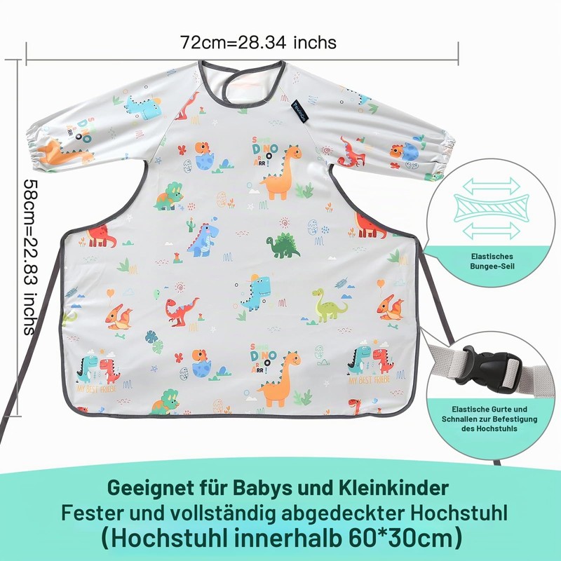 PewinGo Baby Bib with Sleeves, High Chairs Can Be Fully
