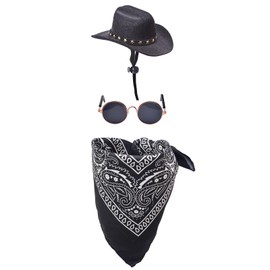 MuMyer Western Cowboy Porch Goose Outfits, Porch Goose Clothes Decoration Set for 23"/17" Cement or Plastic Goose Statue Costume Cowboy Hat with Bandana Scarf(Black)