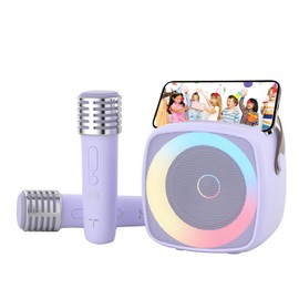 TANALAZ Karaoke Machine 2 Microphones for Home Party with Phone Holder, Wireless Portable Bluetooth Speaker with Dynamic Lights for Kids Adults Mini Voice Changer Mic Speaker Set for Boys Girls