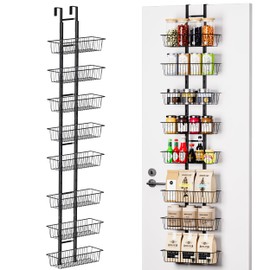 LUXEAR Over the Door Pantry Organizer, 8-Tier Adjustable Over the Door Hanging Spice Rack, No-Assembly Foldable Metal Over the Door Organizer for Kitchen, Home, Laundry Room, Bathroom