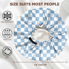 Zewurtuw 2PCS Satin Hair Bonnet Silk Bonnet for Sleeping Double Layer Reusable Elastic Adjustable Hair Caps Cute Women Girls (N1-Checkered)