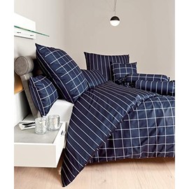 Janine Mako Satin Bed Linen Modern Classic 80 x 80 cm Nightshade Blue Colour 12