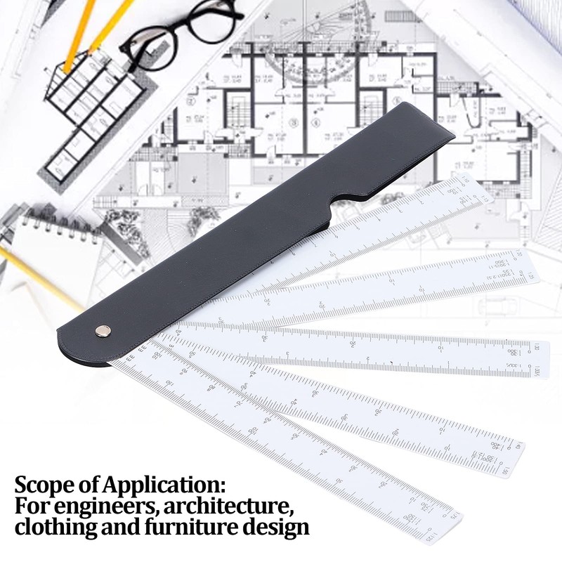 Entatial 20cm Fan Shaped Folding Multiscale Measuring Ruler Black Plastic