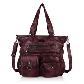 Angel Kiss Large Purses for Women Soft PU Leather Hobo Bag for Women Shoulder Bag Dark Pink