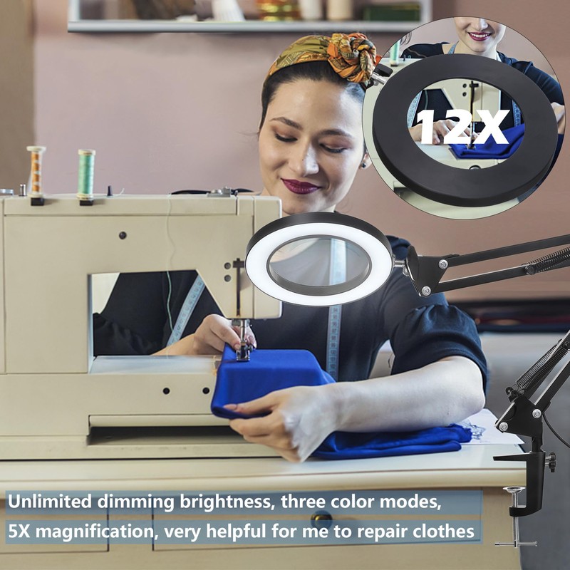 HITTI 【Upgraded】 12X LED Magnifying Lamp, 1,800 Lumens Stepless Dimmable,