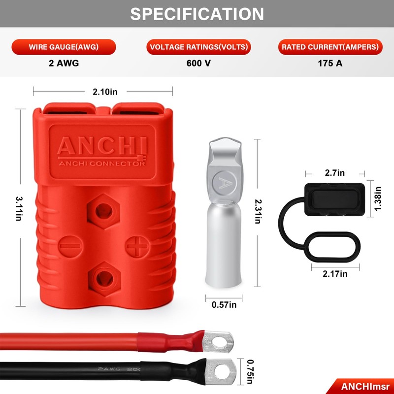 ANCHImsr 7 FT Quick Disconnect Winch Power Cable, 175A Connector