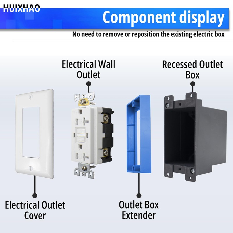 HXH 1 Pack Receptacle extendable Outlet Box Extender, Single Gang