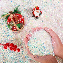 Aoriher 14.1 oz Christmas Glitter Artificial Snow Iridescent Fake Snow for Crafts Fake Snow Powder Filler Foil Flakes for Christmas Tree New Year Party Decoration, Colorful Pink and Blue