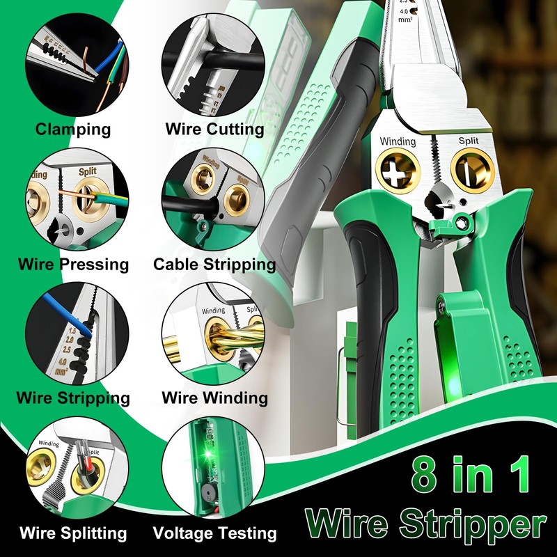 8 in 1 Wire Stripper with Voltage Tester, Multi-function Cutting