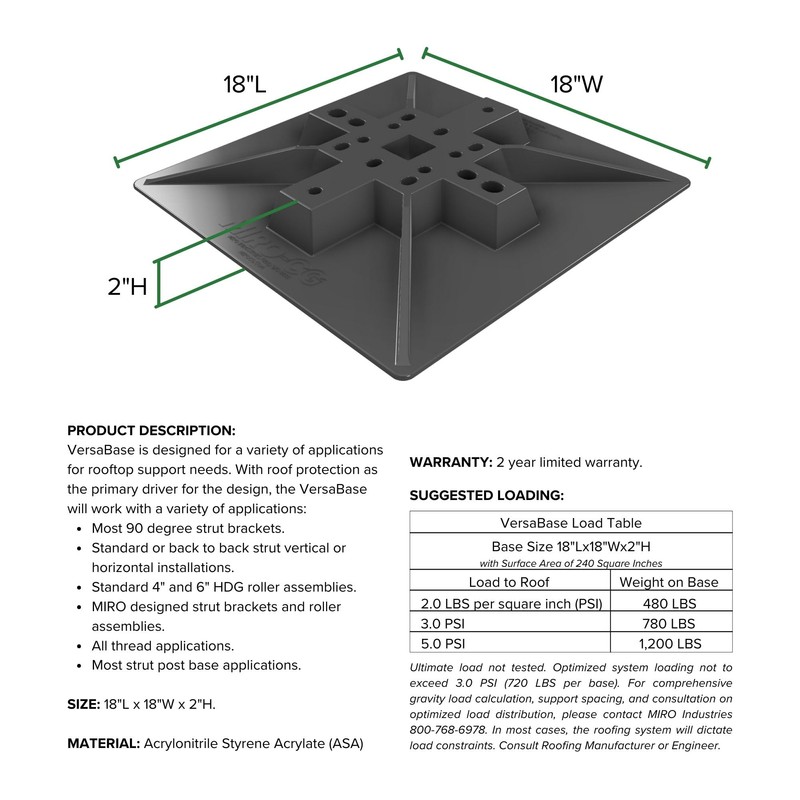 VersaBase 18x18" Rooftop Base Foot - Rooftop Equipment Support -