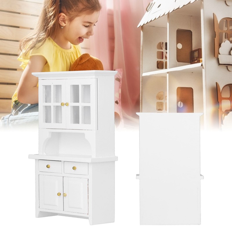 1:12 Dollhouse Cabinet Wooden Simulated Miniature Kitchen Furniture Decoration AccessoriesWhite