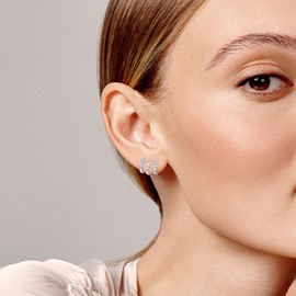 Cubic Zirconia Claw Earrings for Women – Trendy Triple Hoop Half Hoop Earrings – Cute Crawler Jewellry for Daily & Stylish Wear with 925 Sterling Silver Post