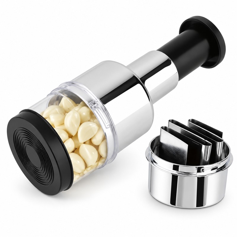Manual Food Chopper with Storage Container – Hand Press Garlic,