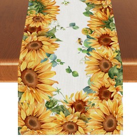 Watercolor Sunflower Table Runner Spring Flower Tablecloth Spring Farmhouse Sunflower Decorations and Supplies for Home Kitchen Table-13×72''