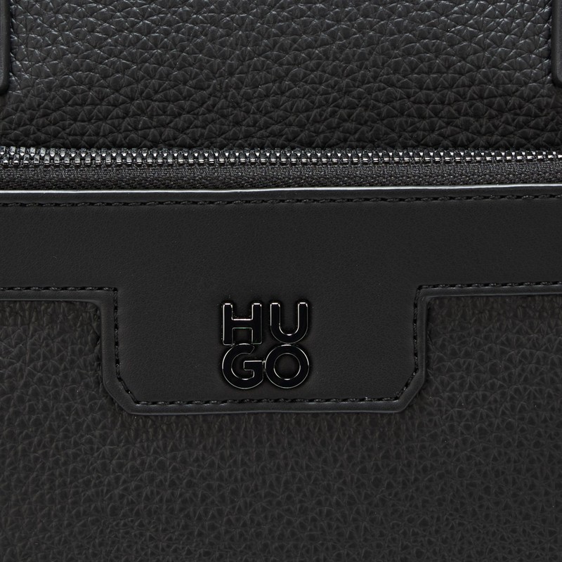 HUGO Stacked Logo Leather Briefcase, Black Currant, PCE.