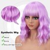 Short Bob Wavy Wig with Bangs, Shoulder‑Length Wigs for Women,Purple