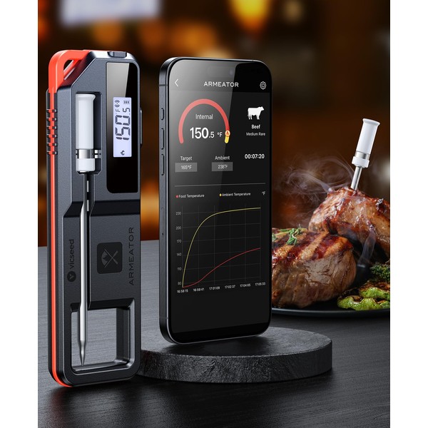 Vicseed Wireless Meat Thermometer [High Accuracy Ceramics Probe] [72H Continuous
