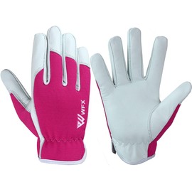 Ladies/Mens Leather Gardening Gloves - Work Gloves for Women or Men for Garden and Household Tasks (Pink, Small)