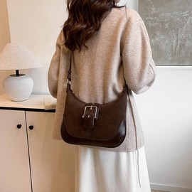 livelyfish Coffee Suede Shoulder Bag Tote Bag Crossbody Bags Purse Fashion Handbag for Women, Coffee