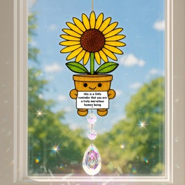 Positive Sunflower Suncatcher - This is A Little Reminder - Sunflower Suncatcher with Crystals, Sunflower Gifts for Women Gift for Coworker, Best Friend, Teacher, Sister, Mom