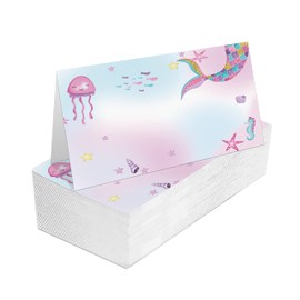 Place Cards for Wedding, Birthday Or Party, Mermaid, Marine Life Filled-In Name Place Cards, Foldover Seating Table Cards, 25 Pack, Folds into 3.5 * 2 Inches (zuoweika-A009)
