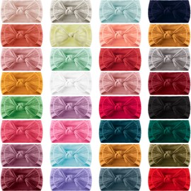 32 Diademas de Nailon para Bebé con Lazos Accesorios para el Cabello Hechos a Mano con Elásticos Bandas para Cabeza Elásticas con Diseño de Jacquard para Recién Nacidos Bebés Niñas y Niños Pequeños