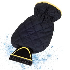 AUPROTEC Ice Scraper Lined with Glove, Warming Snow Scraper Car with Glove, Windscreen Scraper Car with Icebreaker Edge and Elastic Band, Black/Yellow