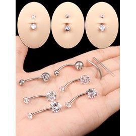Boernfnso Internally Threaded Belly Button Rings Surgical Stee, Extra-Long & Short Simple Belly Rings, 14G Belly Piercing Jewelry,Navel Piercing Jewelry for Women Men 16mm