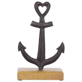 Brandsseller Decorative Anchor Stand Approx. 13 x 22 x 5 cm on Mango Wood Base / Aluminium Black