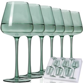 JOVGANK Green Wine Glasses Set of 6, Hand Blown Large Colorful Red Wine Glass 18Oz, Lead-Free Premium Crystal Long Stem White Wine Glass, Daily Use, Wedding Anniversary or Christmas Gift, Green