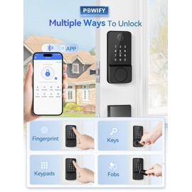 POWIFY Keyless Entry Door Lock with Handle, APP Control Smart Front Lock Set, Keypad Door Lock with Handle, Keypad Deadbolt Auto Lock, Easy to Install, Bluetooth, Black