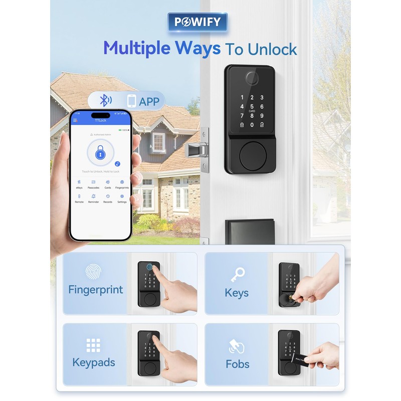 POWIFY Keyless Entry Door Lock with Handle, APP Control Smart