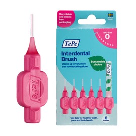 TEPE - Cepillo interdental original suave para limpieza de dientes, paquete de 6 unidades, 0,40 mm, huecos extra pequeños/pequeños, color rosa, tamaño 0