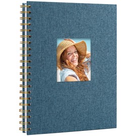 Scrapbook Linen Photo Album Memory Book 28.5 x 20.5 cm with Hard Cover White Pages Guest Baby Book for Wedding Travel Christmas (20 Sheets / 40 Pages, Navy Blue)