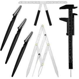 6 reglas de tatuaje para cejas, 3 puntos, mini calibrador de doble escala, calibre Vernier para cejas, calibre dorado, regla de microblading calibre de microblading herramienta de medición con maquinillas de afeitar de cejas