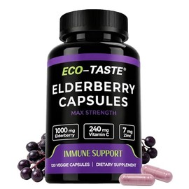 ECO-TASTE Elderberry Capsules with Zinc & Vitamin C - 120 Capsules, Sambucus Elderberries for Immune Support, Skin Health - Veggie Caps