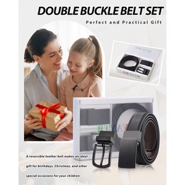 AWAYTR Kids Boys Reversible Belt for Dress Pants with Two Rotative Buckles, Black Buckle-Black/Coffee,80cm