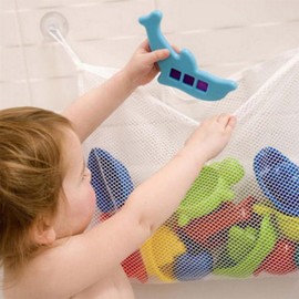 Badespielzeug Aufbewahrungsnetz mit Haken, Großes Mesh-Organizer für Badewanne, Kinder Spielzeugnetz aus Polyester, Schnelltrocknend (Weiß, 37x37cm)