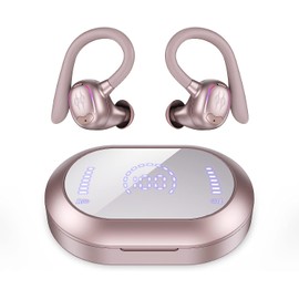 ORZ Audífonos inalámbricos, Bluetooth 5.3, Hi-Fi Estéreo Cascos, Pantalla LED, Llamadas Nítidas con Micrófono, cancelación de Ruido, 50H Tiempo de Juego, IP7 Impermeable, Deportivos (Rosa)