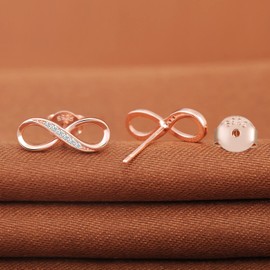 MicLee Earrings studs for women, 925 sterling silver earrings, Infinity symbol stud earrings, Inlaid zircon, girl's earrings, rose gold