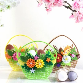 com-four® 3 x Felt Easter Baskets - Baskets for Filling - Felt Bag for Gifting - Easter Nest in Bright Colours (3 Baskets - Flower Arrangement)