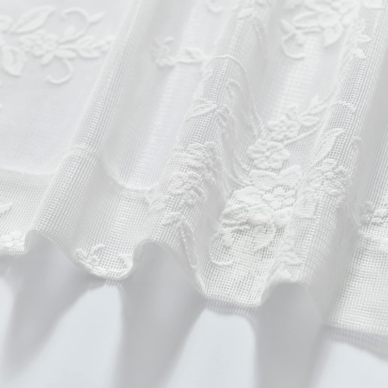 Kotile White Lace Cafe Curtains 45 Inch Length for Kitchen