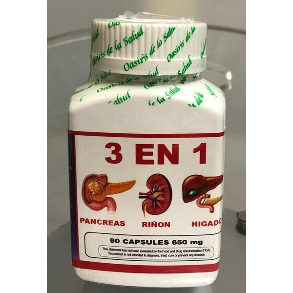 New 3 in 1 Pancreas Higado Rinon 100% Natural Capsulas 90 Supplemento 650mg 