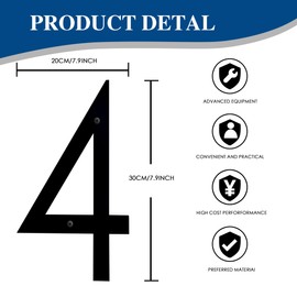 patmatfr Large Metal Door Number for Outdoor Use, Modern Floating Door Number for Outdoor Use, Black Coated Rustproof Home Address Number/Plaque, Metal Mailbox Number （12Inch,4)