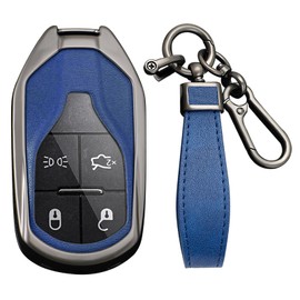 KUNIO Car Key Case Fits Maserati Ghibli Levante Quattroporte President GT GC 4 Key Cover Key Protector Key Ring Accessories Blue